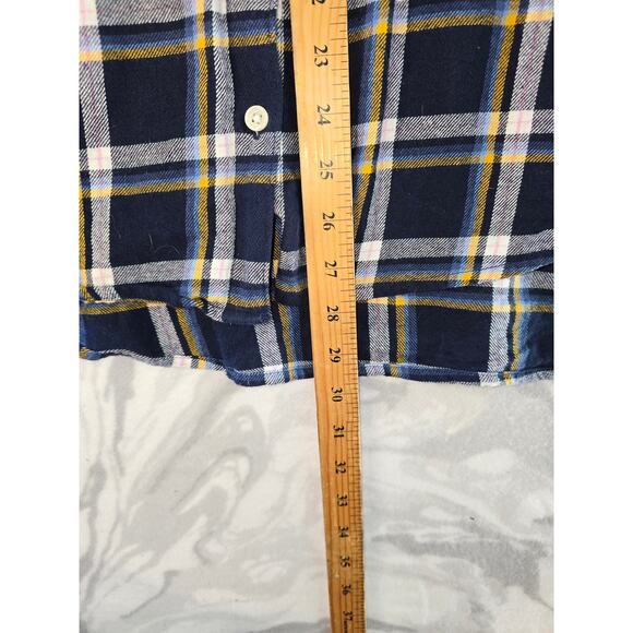 Old Navy The Boyfriend Shirt Blue/Yellow/White Flannel Size XL - Picture 3 of 8